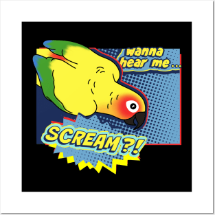 Wanna hear me Scream? Sun Conure Parrot Comic Posters and Art